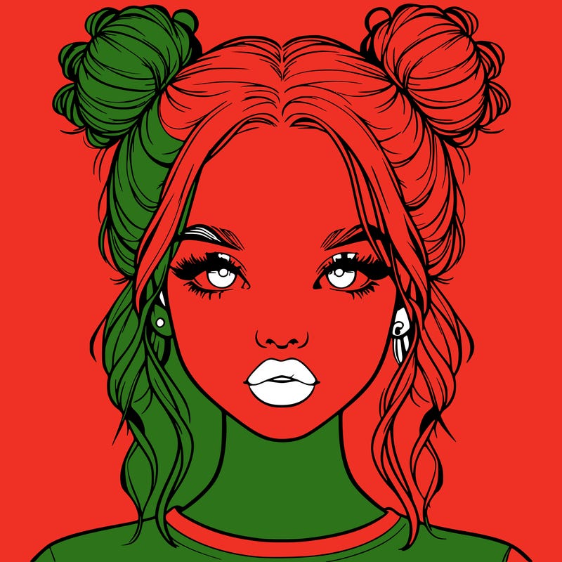 realistic girl with two buns in hair and lips