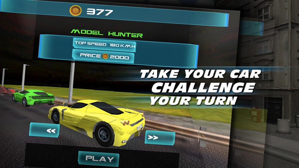 ` Most Wanted Racing 3D - Night Racer Sport Car Edition - A car selection screen in the Most Wanted Racing 3D game featuring a yellow sports car with its speed and price stats.