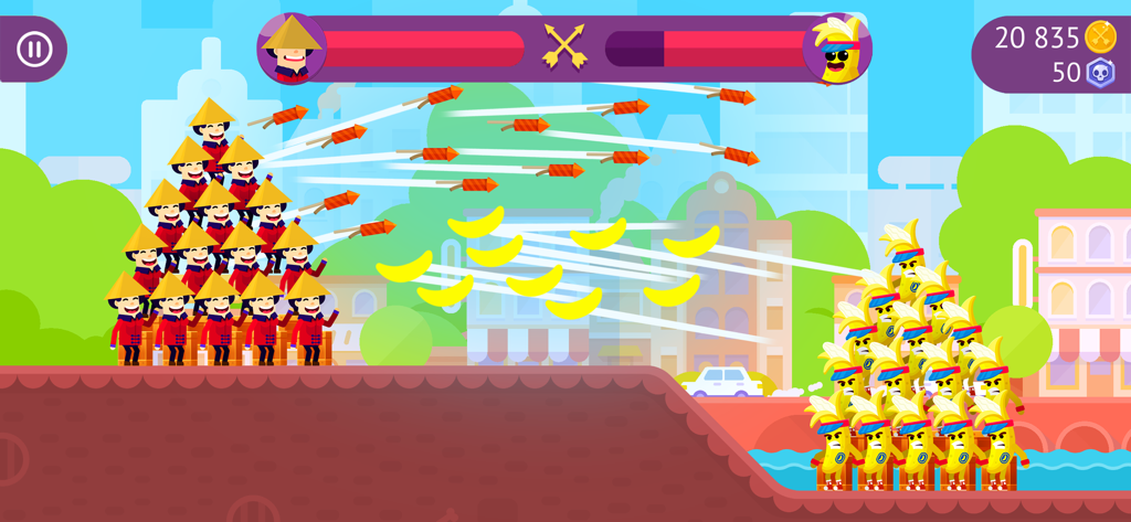 Equipos de personajes de dibujos animados participan en un duelo de proyectiles basado en la física en Bowmasters.