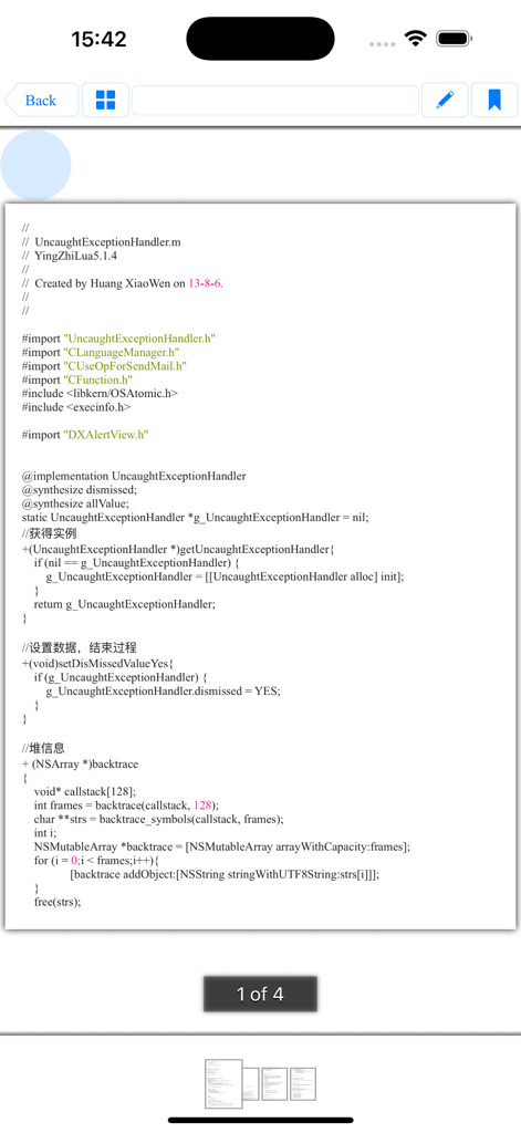 File Manager$ - File Manager$ app displaying Objective-C source code in its built-in document viewer.