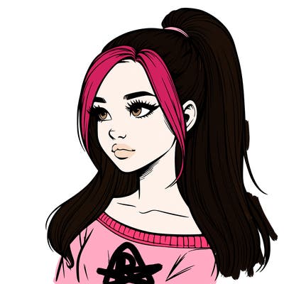 realistic girl with a high ponytail