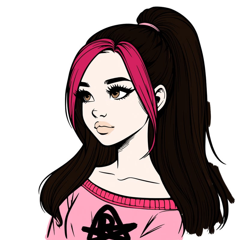 realistic girl with a high ponytail