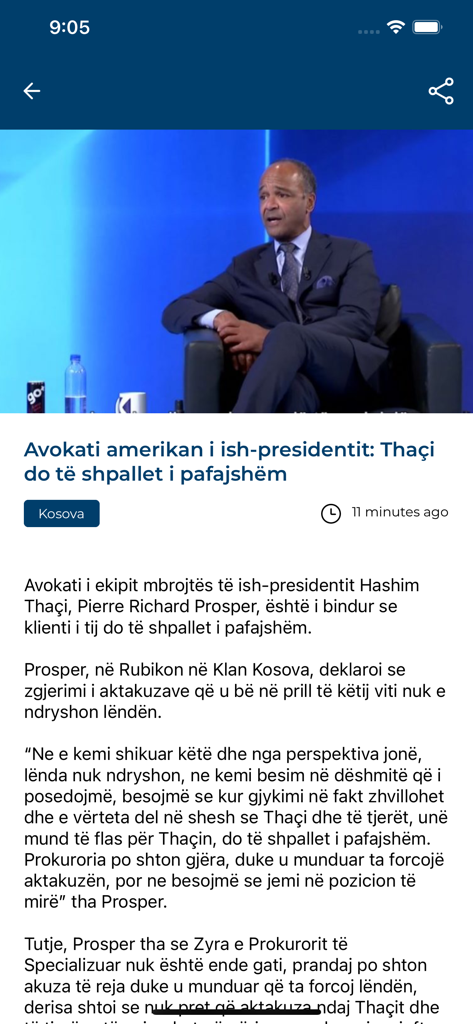 Klan Kosova app news article featuring lawyer Pierre Richard Prosper