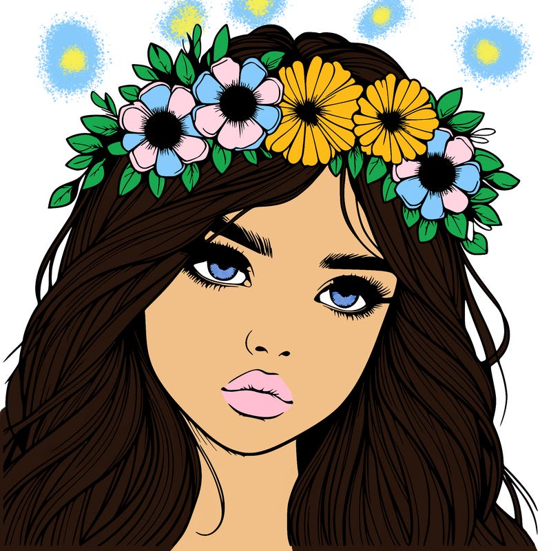 realistic girl with flowers crown