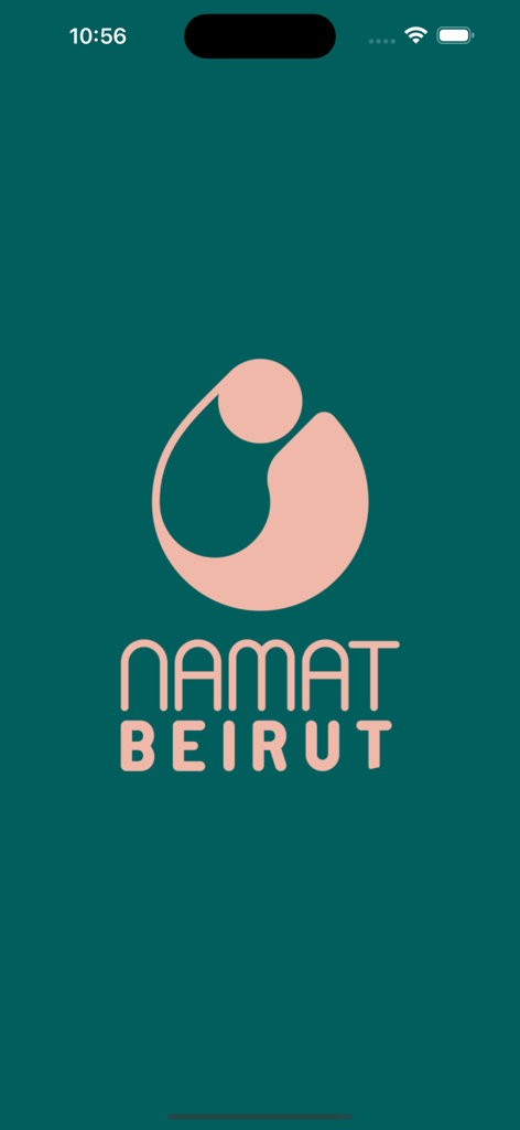 Namat Beirut - Splash screen for the Namat Beirut wellness app featuring a pink logo and text on a dark teal background.
