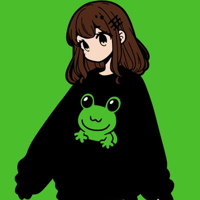 girl wearing frogging sweatshirt