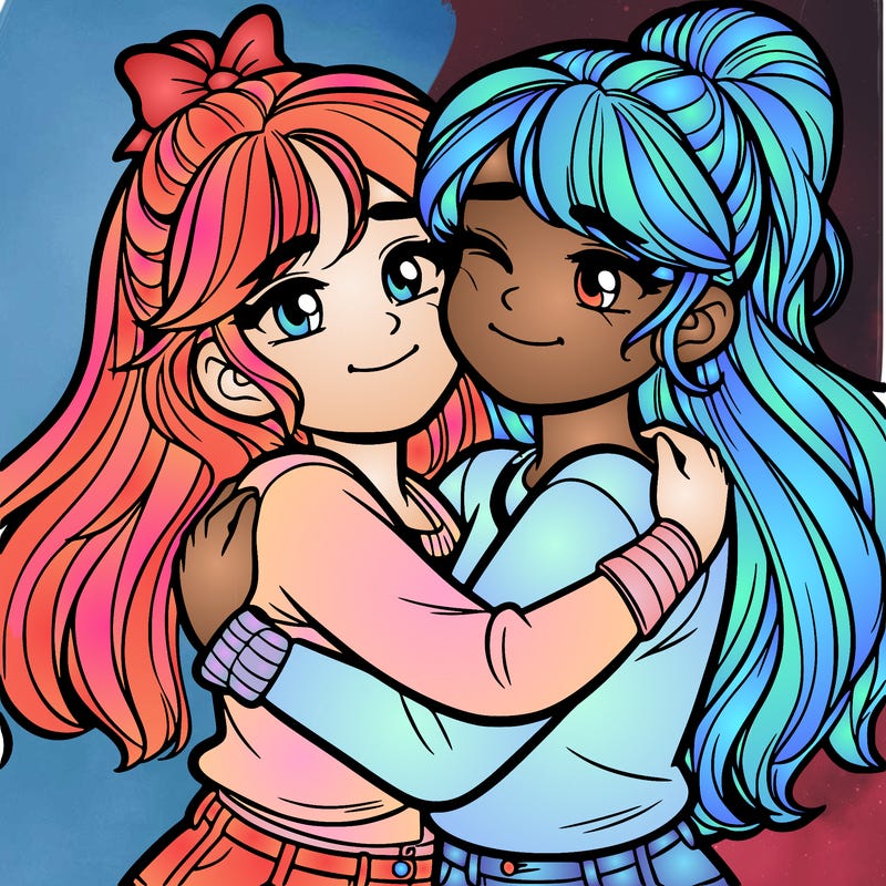 two girls hugging