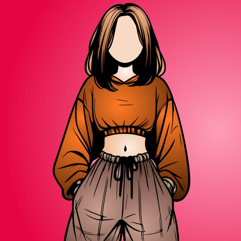 realistic girl faceless with baggy pants and a crop top