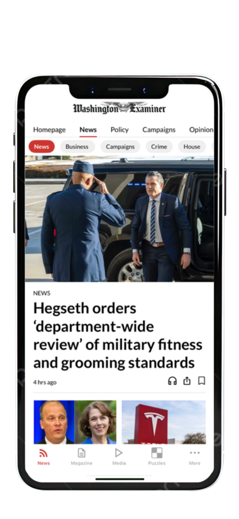 Interface do feed de notícias do aplicativo móvel Washington Examiner.