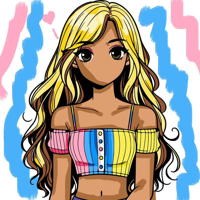 teenage girl with crop top and long, slightly wavy hair