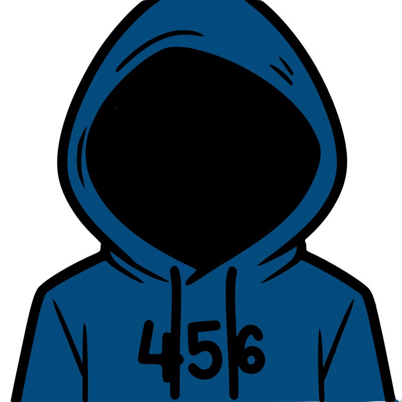 a person with non face waering a hoodie with a 456 symbol