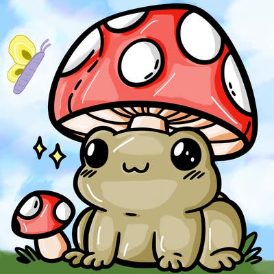 a cute frog with a mushroom hat