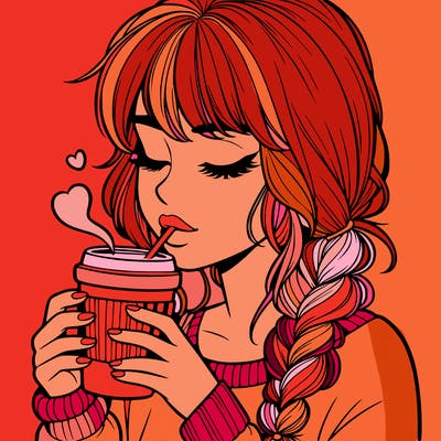 realistic girl drinking coffee