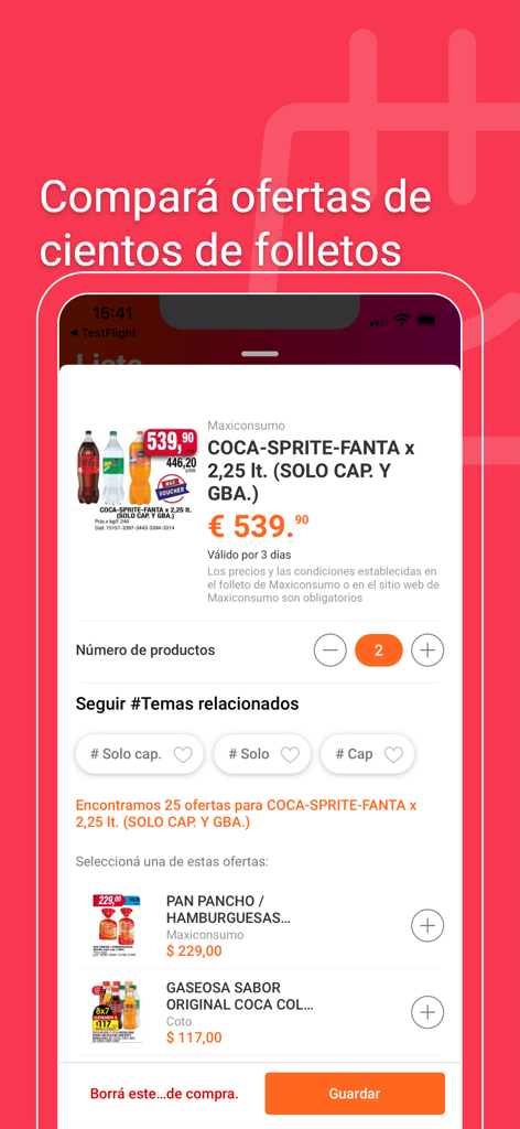 Catálogos y ofertas Argentina - Pantalla de la aplicación móvil para comparar precios y ofertas de supermercados en Argentina