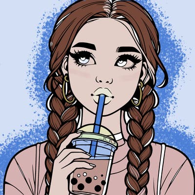 realistic girl with braided hair drinking boba