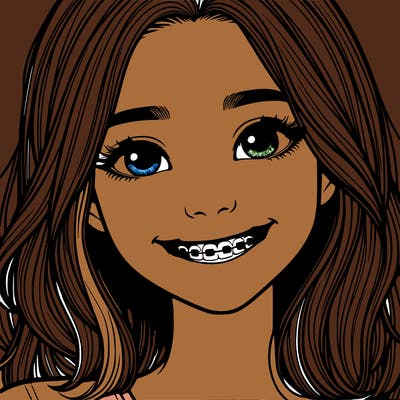 a girl with braces smiling with freckles realistic
