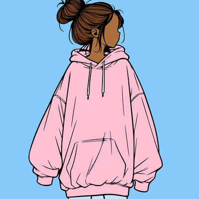 realistic girl with a oversized sweatshirt on and a bun