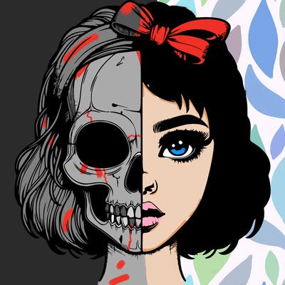 realistic girl with half skull mask