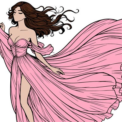 realistic woman in dress flowing the the wind
