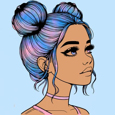 realistic girl with buns on the top of her head