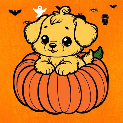 cute little puppy in a pumpkin