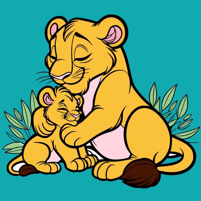 lioness cuddling her cub