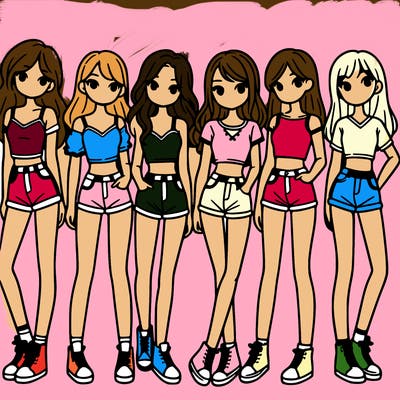 a group of girls wearing crop tops and shorts