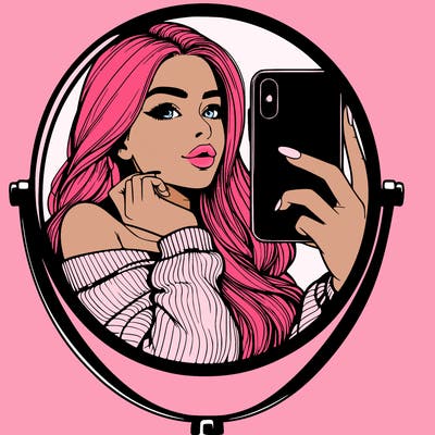 realistic girl taking mirror selfie beautiful