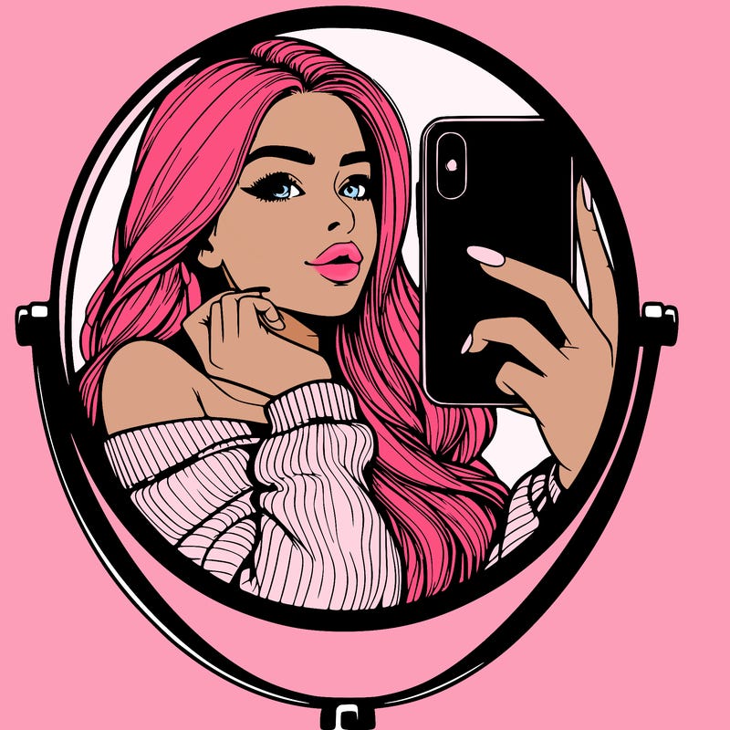 realistic girl taking mirror selfie beautiful