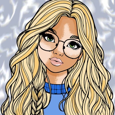 girl with long hair and freckles and glasses realistic