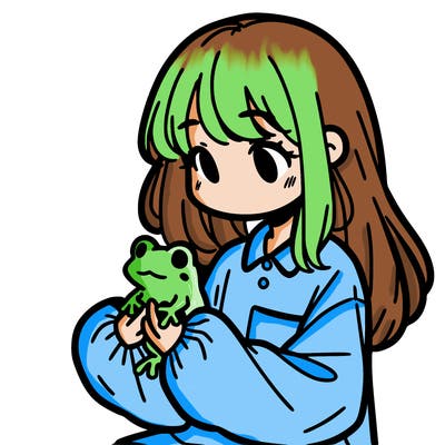 girl with long hair and a oversized shirt. and she is holding a frog