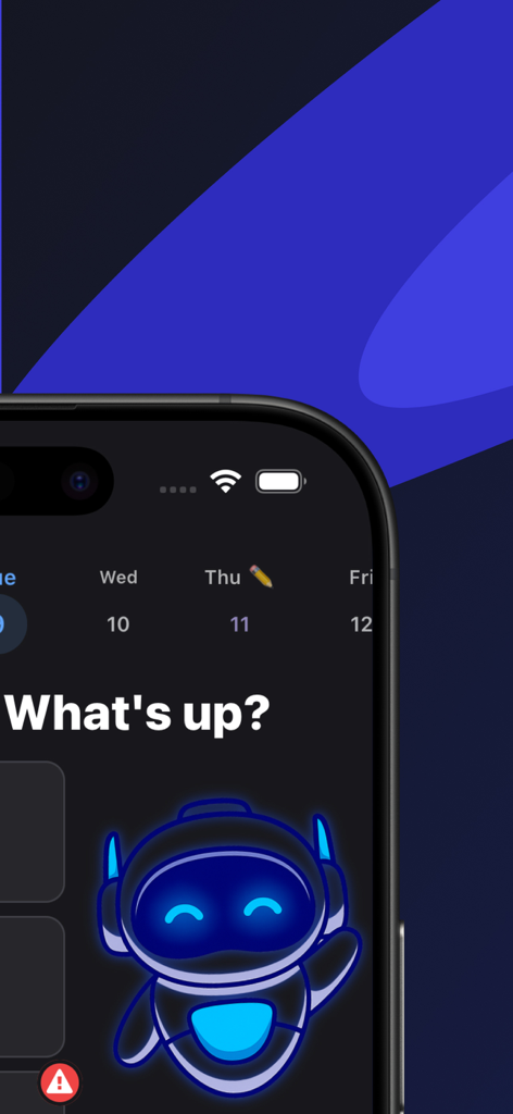 AI Companion app - WitAI Agent - WitAI Agent mobile app interface with a friendly blue robot character greeting the user