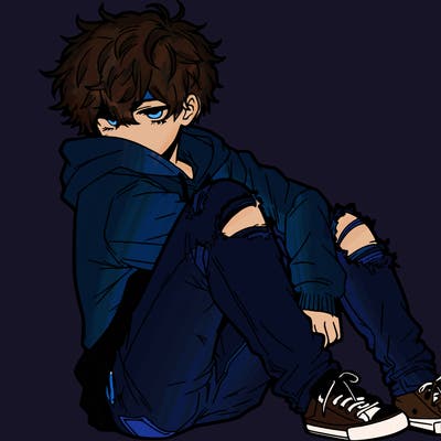 a male hoddie ripped jeans messy hair anime