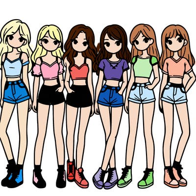 a group of girls wearing crop tops and shorts