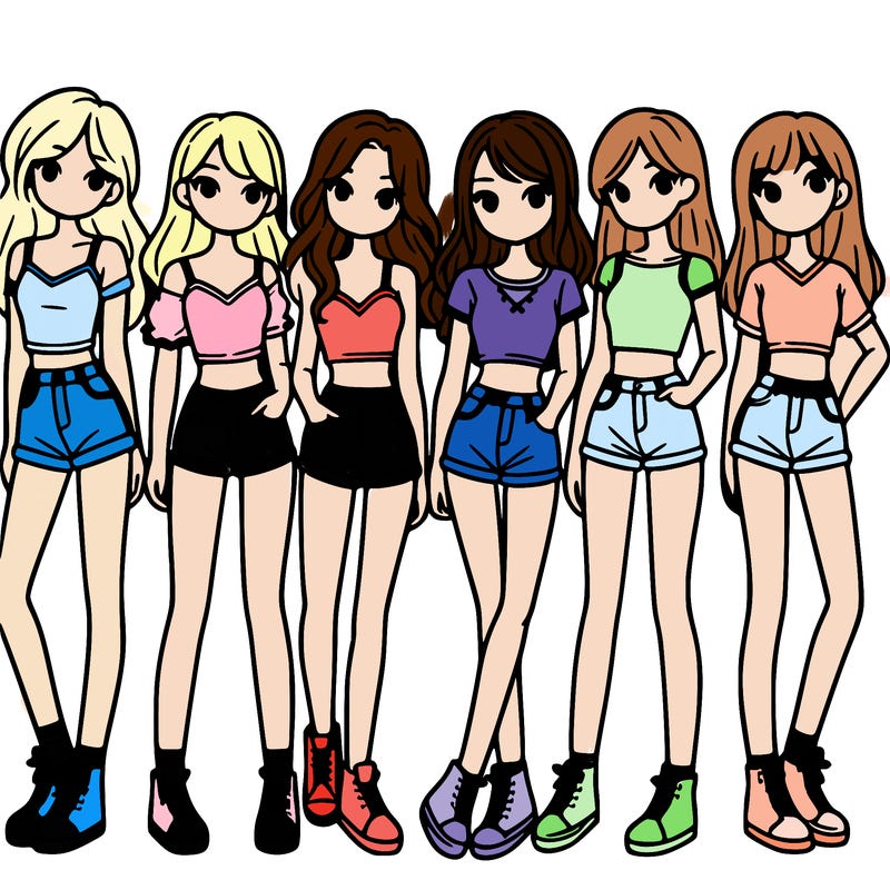 a group of girls wearing crop tops and shorts