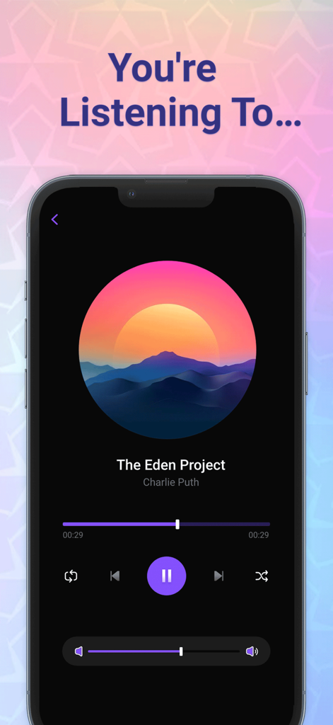 Audio playback interface of MX Video Player app showing a song by Charlie Puth