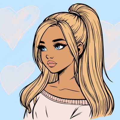 realistic girl with a high ponytail
