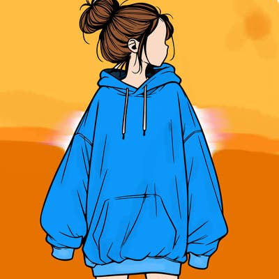 realistic girl with a oversized sweatshirt on and a bun