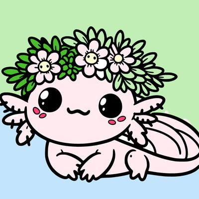 a cute axolotl with a flower crown