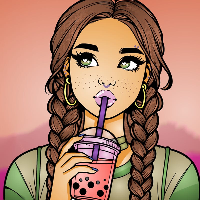 realistic girl with braided hair drinking boba
