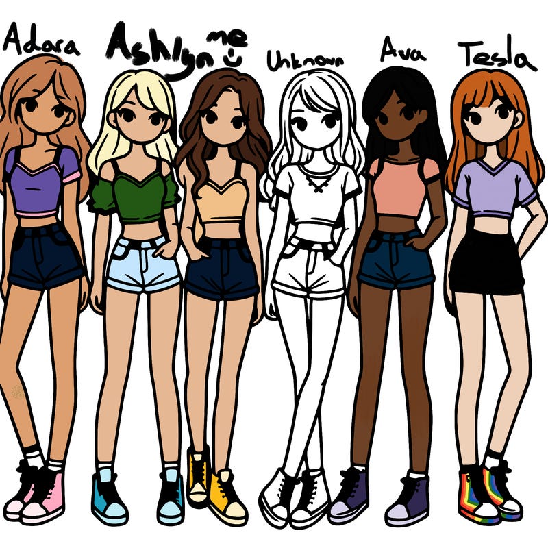 a group of girls wearing crop tops and shorts