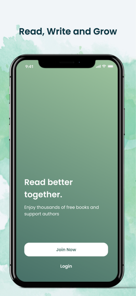 WeInk - WeInk app welcome screen with the slogan Read better together and buttons to Join Now or Login