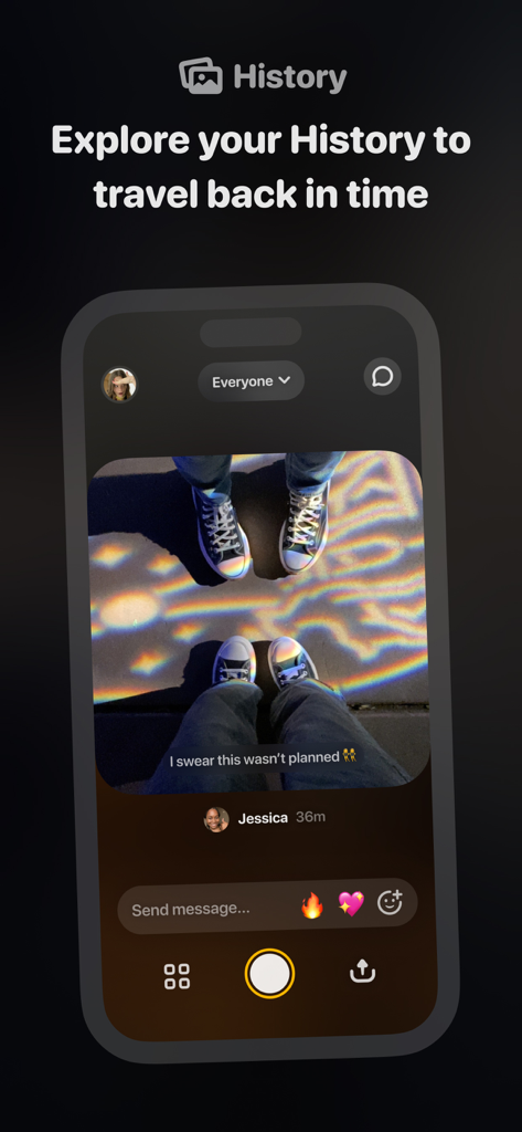 Locket Widget app showing the photo history screen with shared memories
