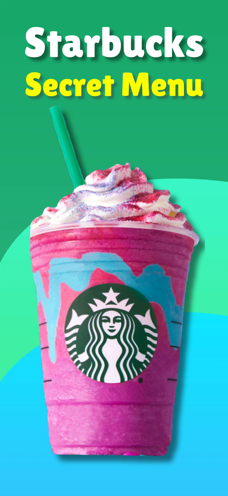Colorful pink and blue secret menu frappuccino with whipped cream and glitter