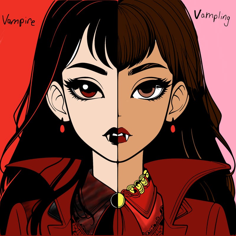 split realistic girl vampire