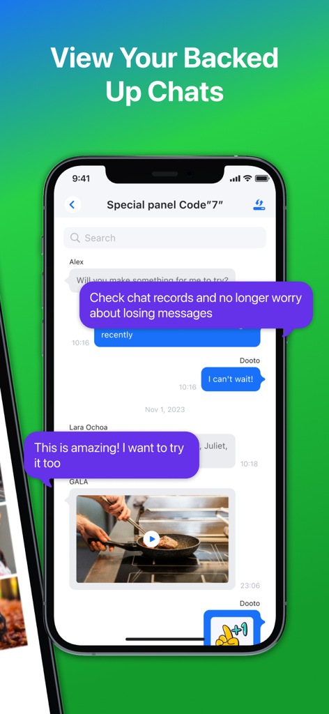 iPhone-Oberfläche mit gesicherten Chatnachrichten und Gesprächsverlauf