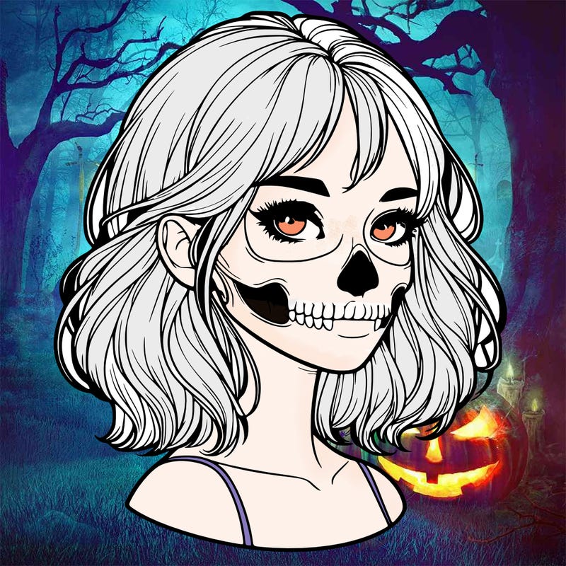 realistic girl with skull