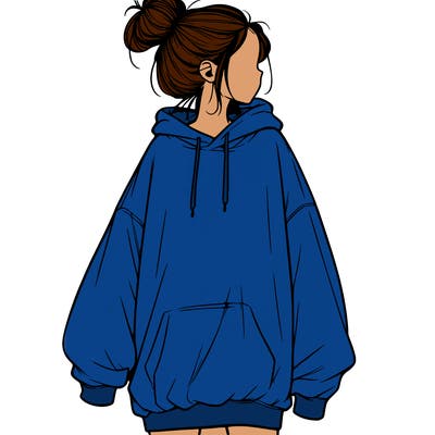 realistic girl with a oversized sweatshirt on and a bun