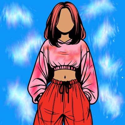 realistic girl faceless with baggy pants and a crop top