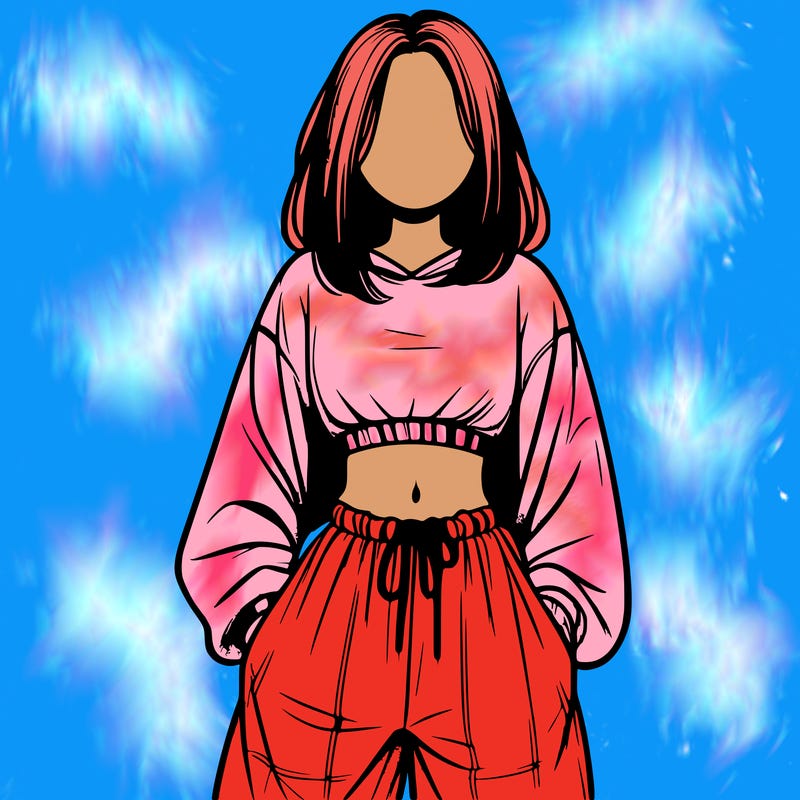 realistic girl faceless with baggy pants and a crop top